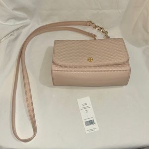 Tory Burch Marion Embossed Shrunken Mini Shoulder Bag Pale Apricot EUC